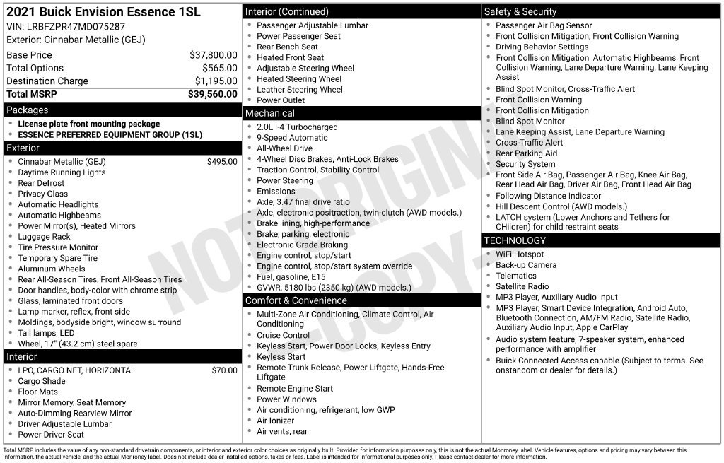 Certified 2021 Buick Envision Essence AWD/4WD image 23