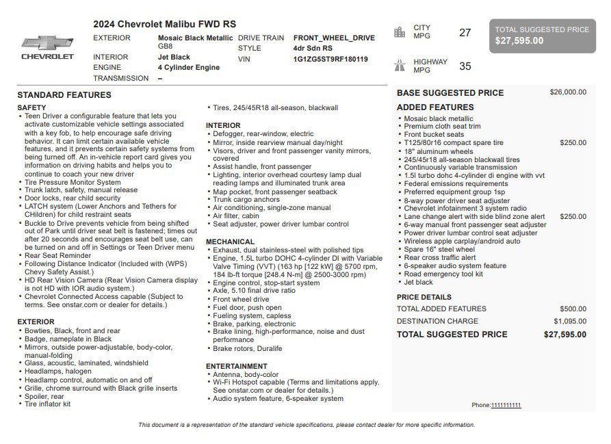 Used 2024 Chevrolet Malibu RS FWD image 33