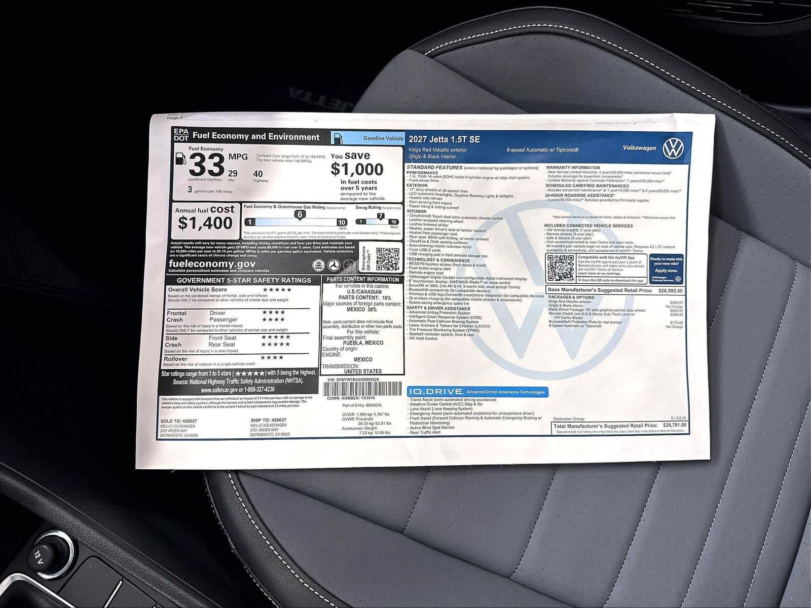 New 2027 Volkswagen Jetta SE FWD image 14