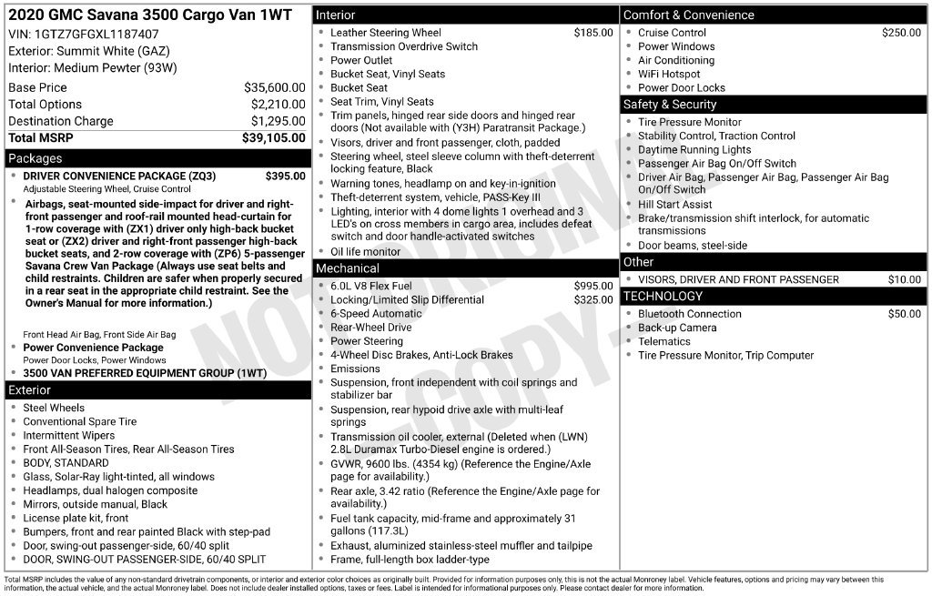 Used 2020 GMC Savana 3500 w/ Driver Convenience Package RWD image 4