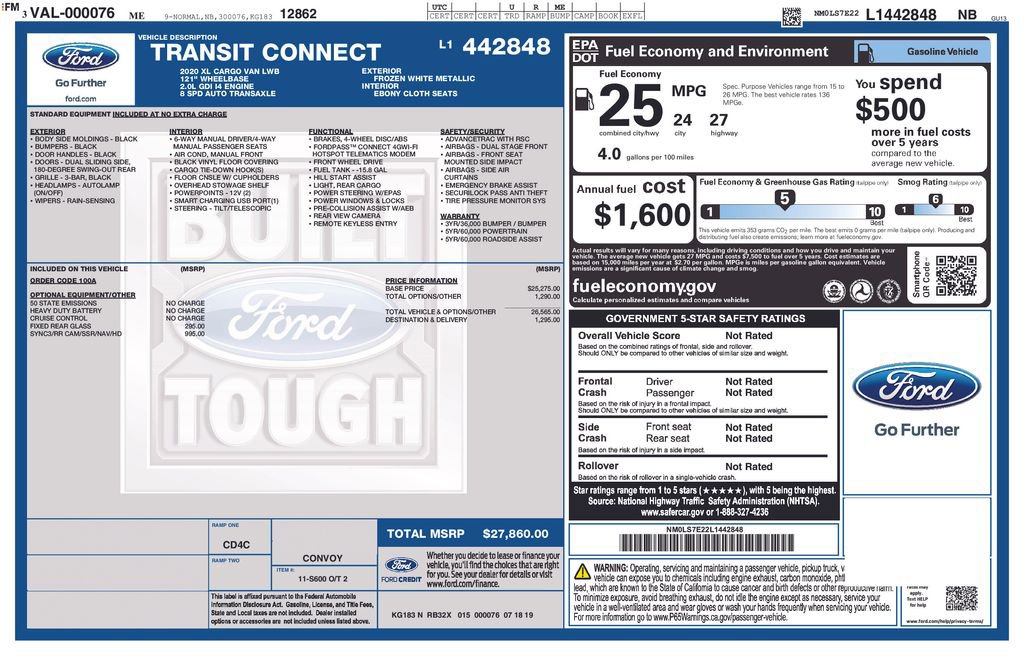 Used 2020 Ford Transit Connect XL