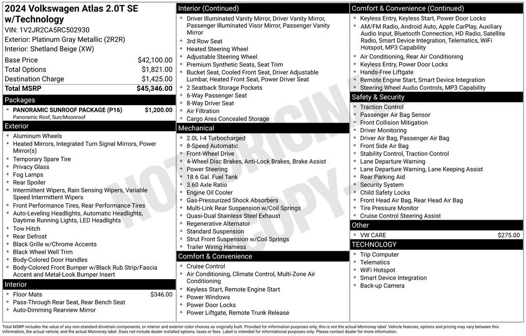 Used 2024 Volkswagen Atlas SE w/ Panoramic Sunroof Package FWD image 6