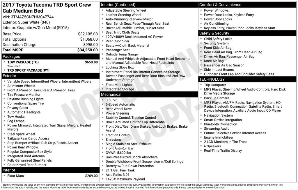 Used 2017 Toyota Tacoma TRD Sport w/ Tow Package RWD image 2
