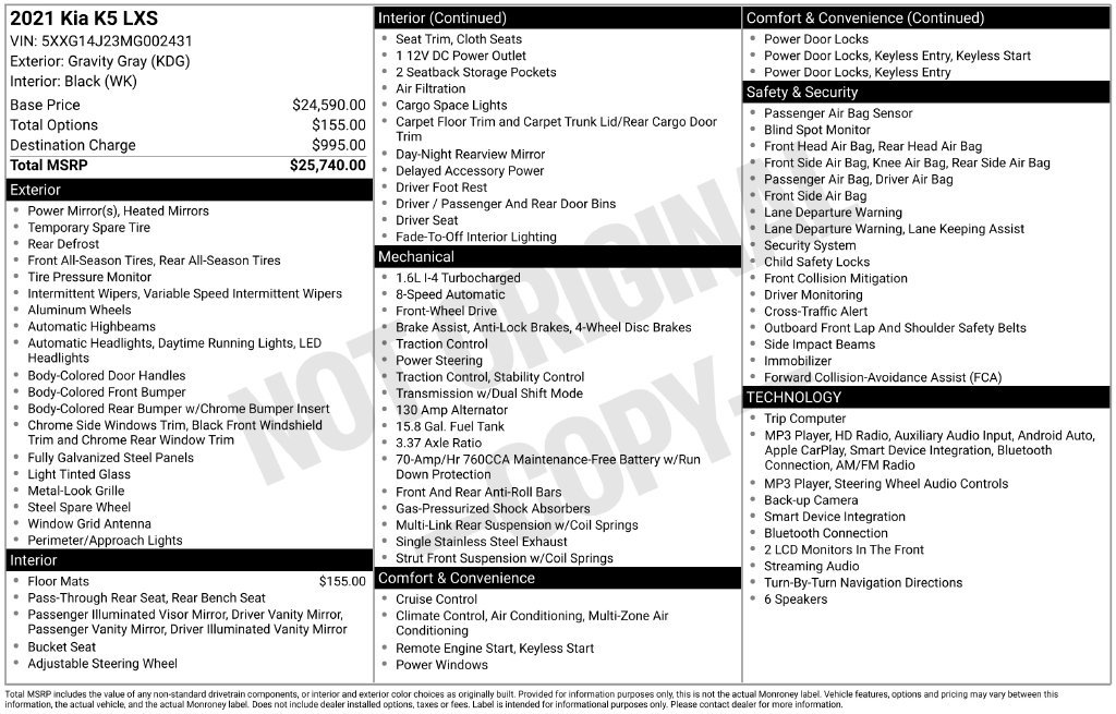Used 2021 Kia K5 LXS FWD image 3