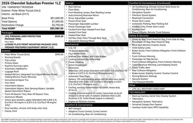 New 2026 Chevrolet Suburban Premier AWD/4WD image 2