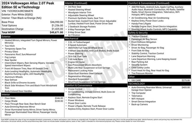 Used 2024 Volkswagen Atlas Peak Edition SE AWD/4WD image 38