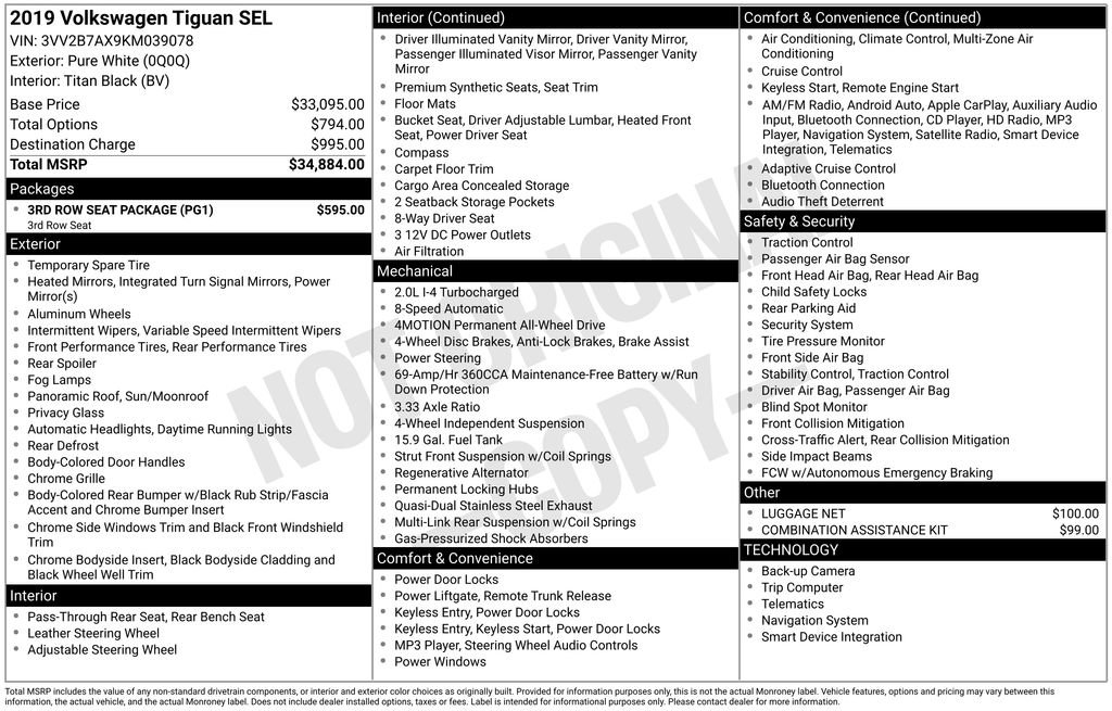 Used 2019 Volkswagen Tiguan SEL w/ 3rd Row Seat Package image 10