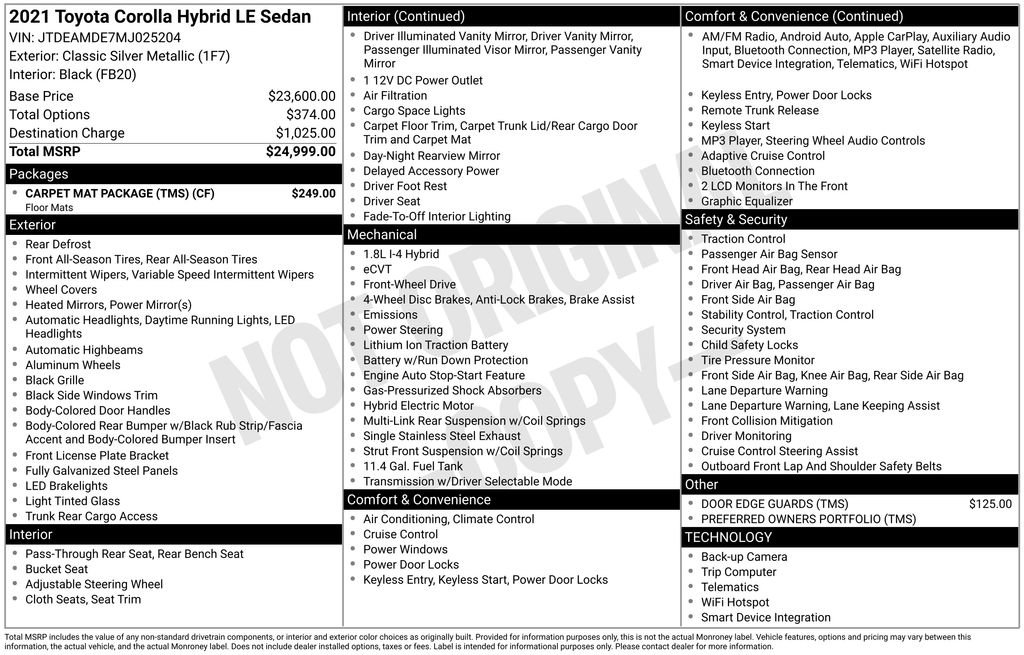 Used 2021 Toyota Corolla LE w/ Carpet Mat Package (TMS) image 17