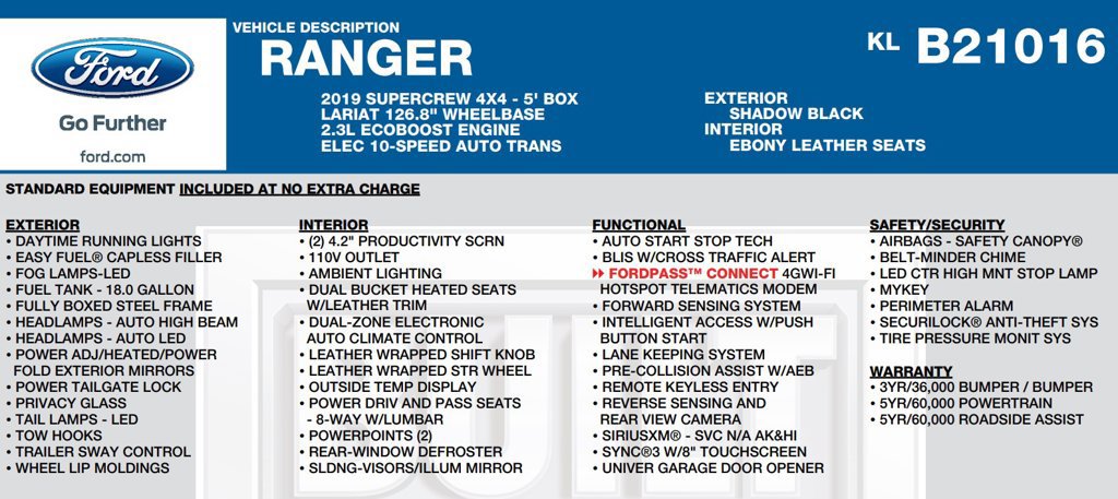 Used 2019 Ford Ranger Lariat w/ Trailer Tow Package AWD/4WD image 16