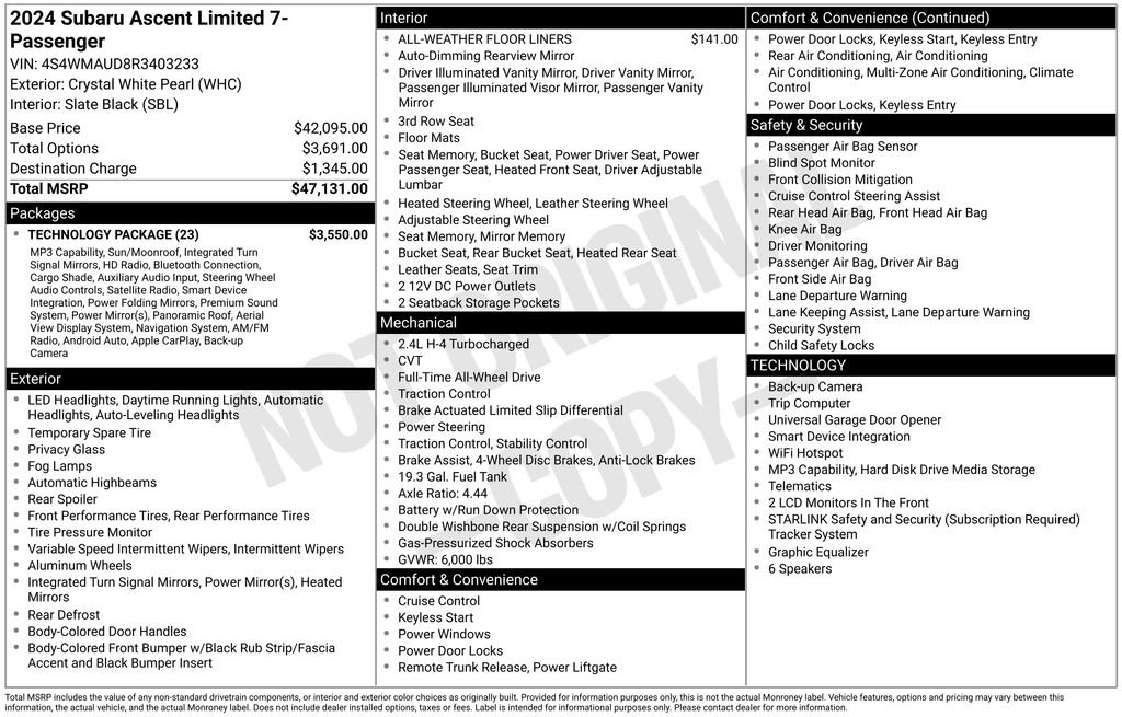 Used 2024 Subaru Ascent Limited w/ Technology Package AWD/4WD image 4