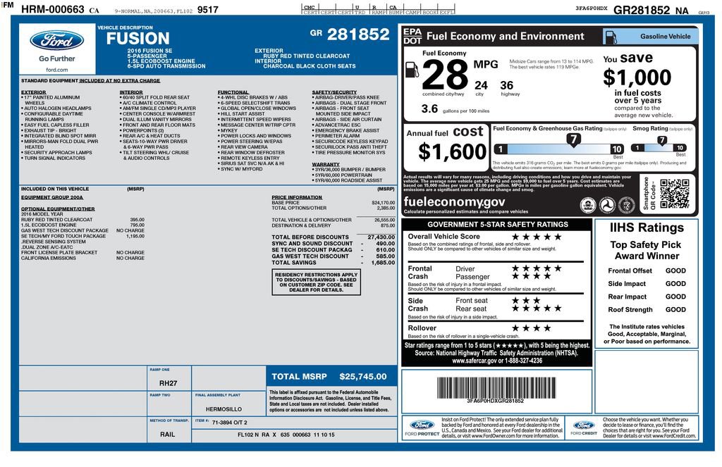 Used 2016 Ford Fusion SE FWD image 2