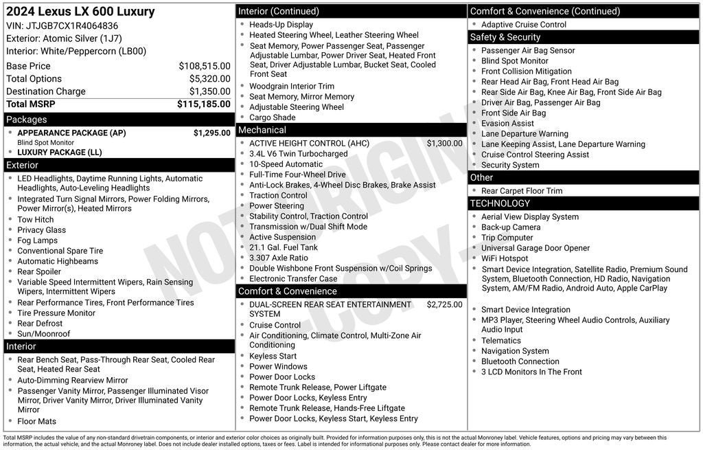 Used 2024 Lexus LX 600 4WD w/ Appearance Package image 2