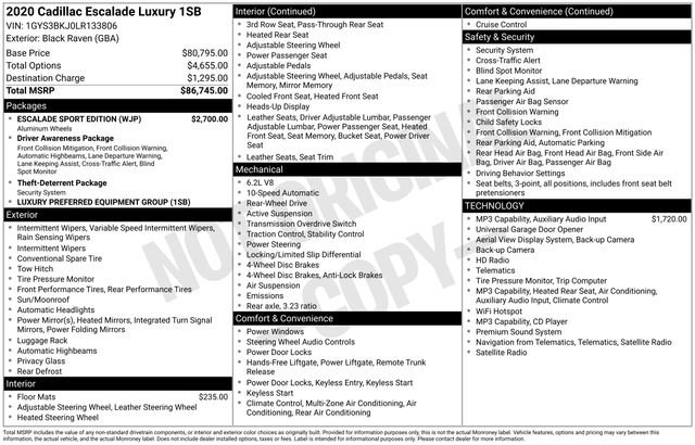 Used 2020 Cadillac Escalade Luxury w/ Escalade Sport Edition RWD image 1
