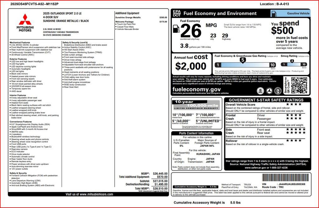 Used 2025 Mitsubishi Outlander Sport LE image 2