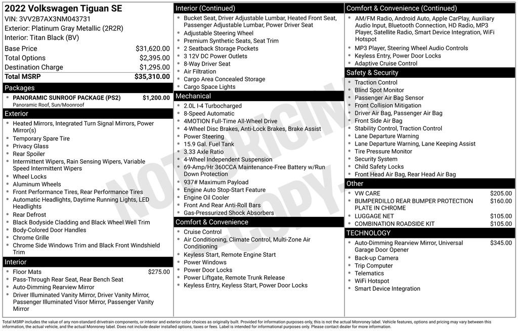 Used 2022 Volkswagen Tiguan SE w/ Panoramic Sunroof Package image 17