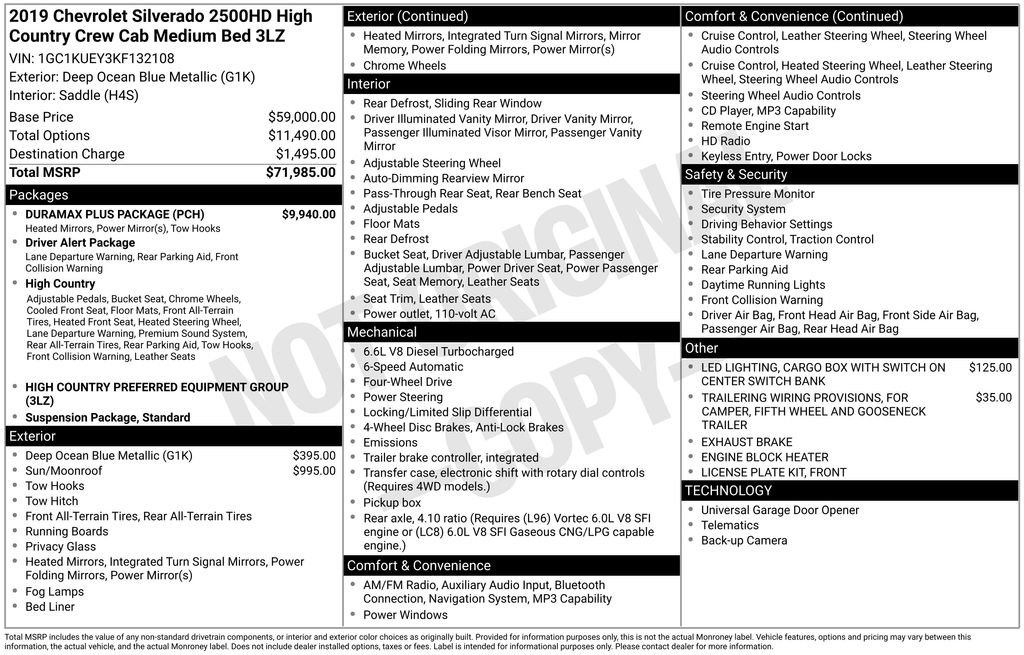 Used 2019 Chevrolet Silverado 2500 High Country w/ Duramax Plus Package AWD/4WD image 59
