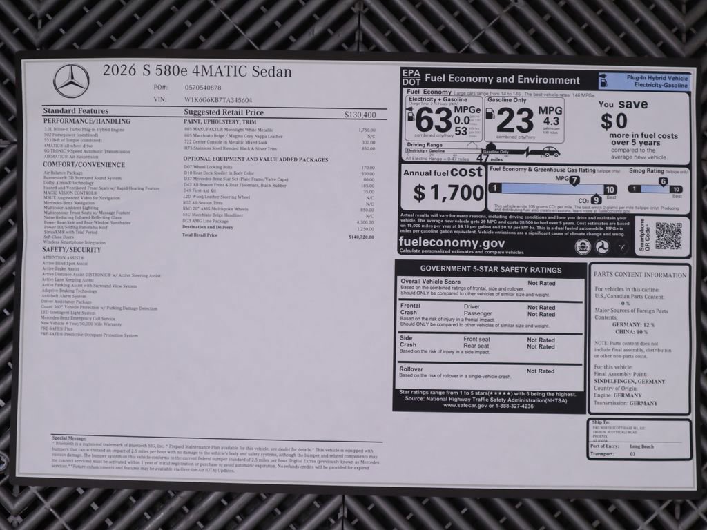 New 2026 Mercedes-Benz S 580e 4MATIC Sedan image 9