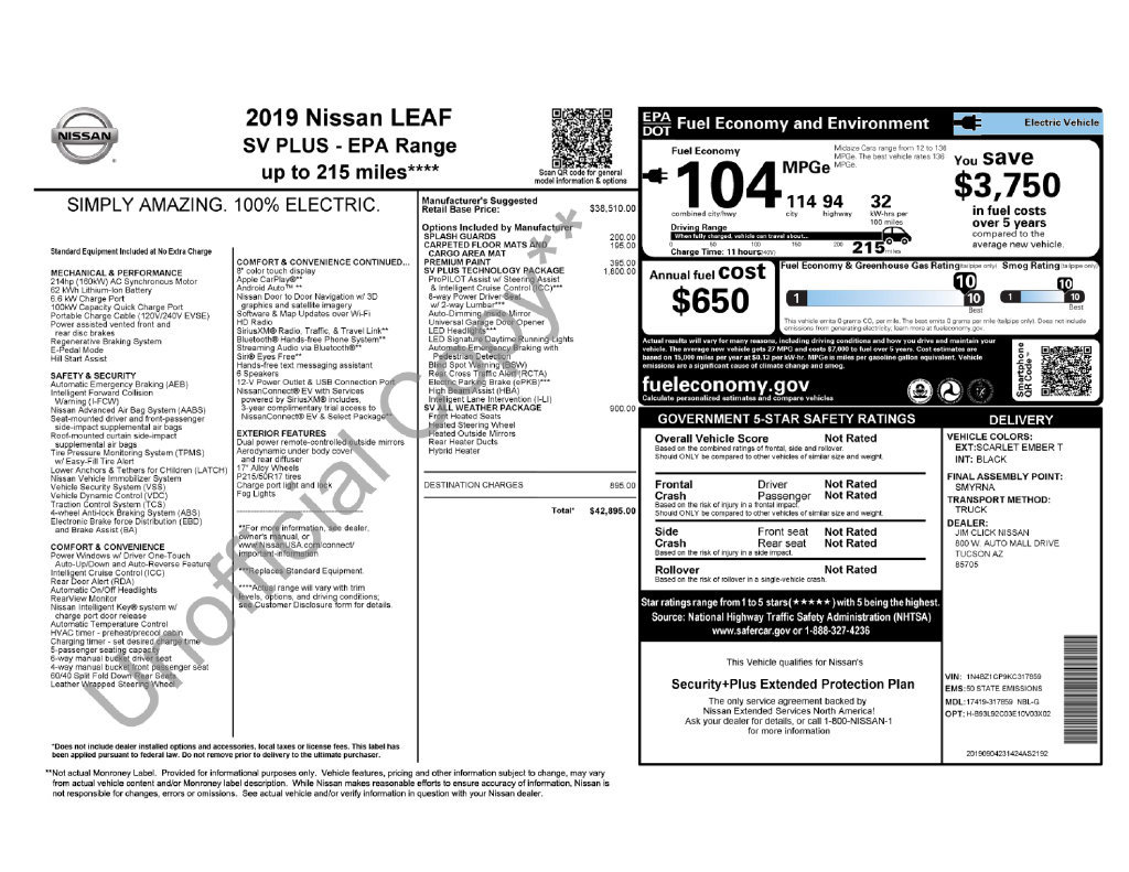 Used 2019 Nissan Leaf SV Plus w/ SV Plus Technology Package FWD image 3