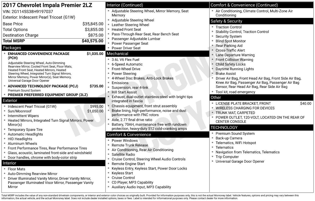 Used 2017 Chevrolet Impala Premier w/ Enhanced Convenience Package image 3