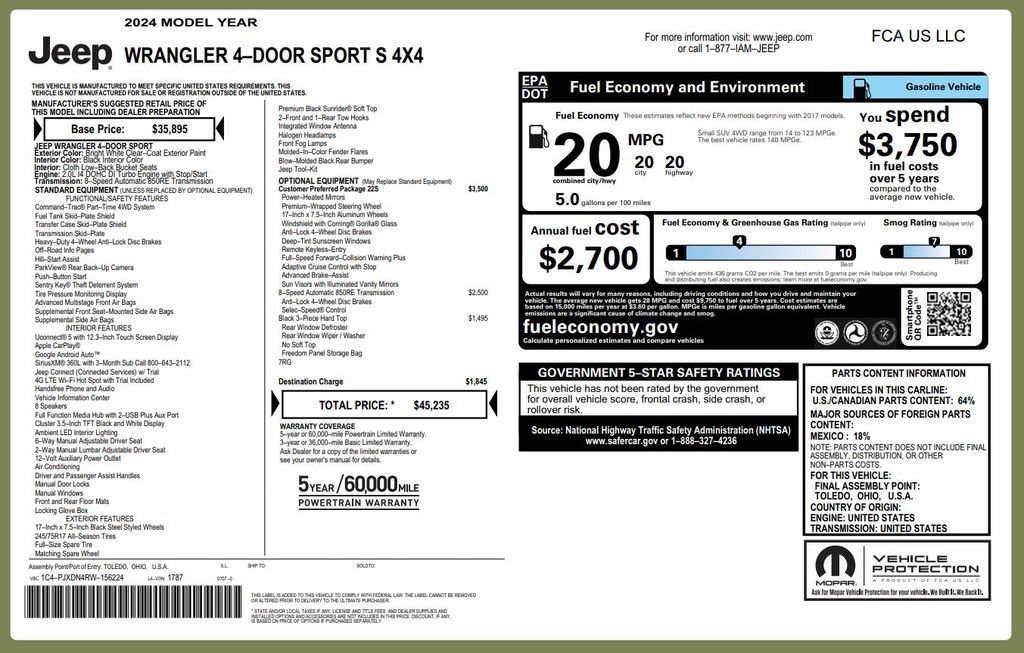 Certified 2024 Jeep Wrangler Unlimited Sport