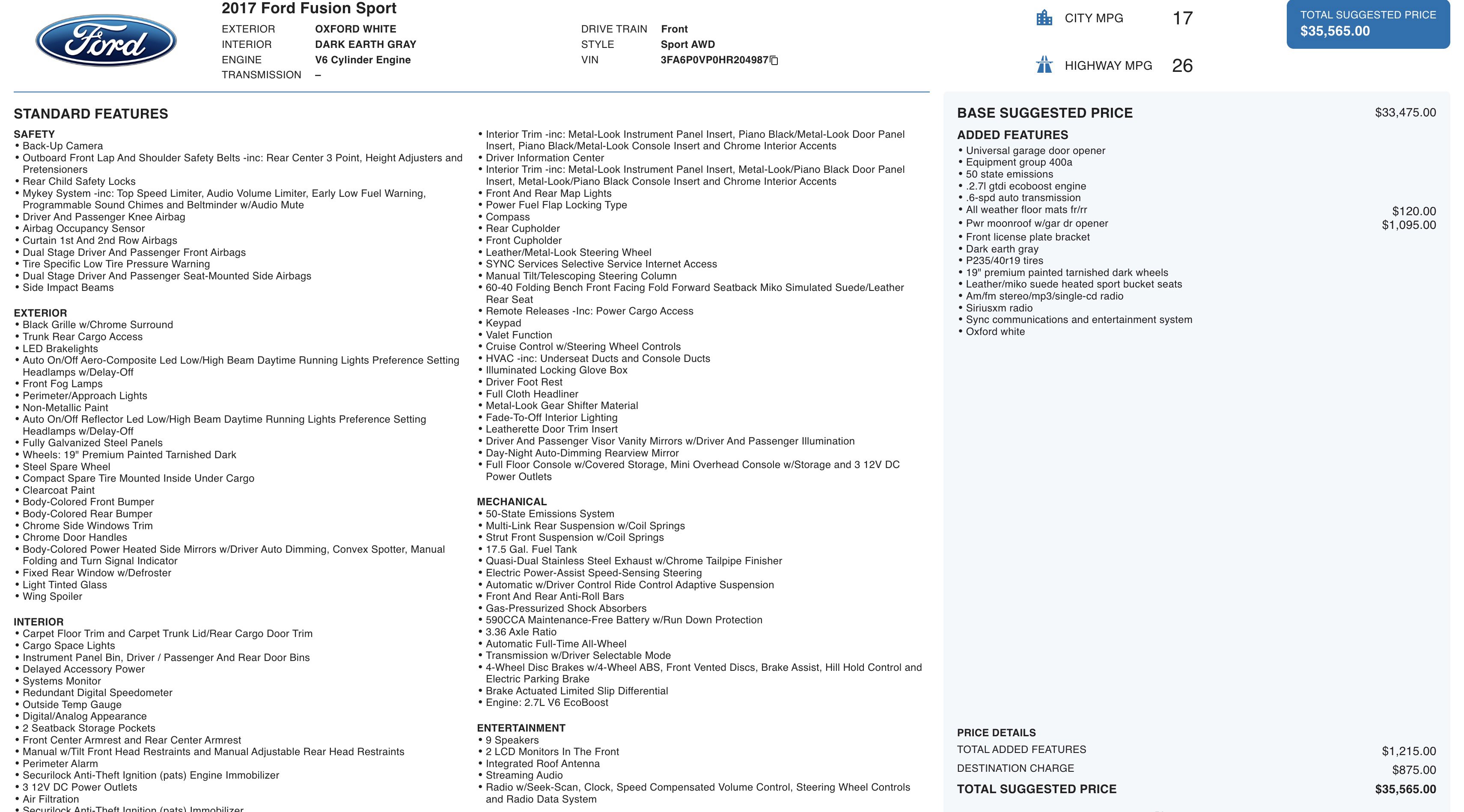 Used 2017 Ford Fusion Sport AWD/4WD image 2