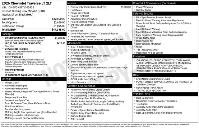 New 2026 Chevrolet Traverse LT w/ Driver Confidence Package