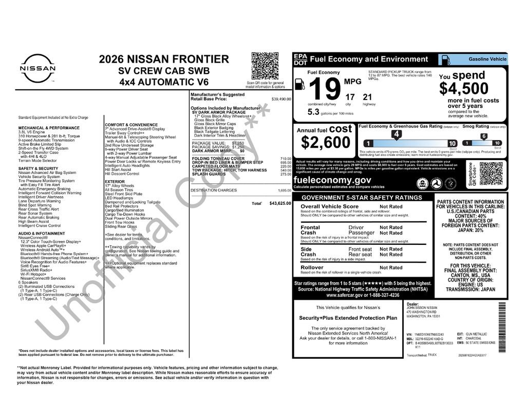 New 2026 Nissan Frontier SV w/ Tow Package image 6