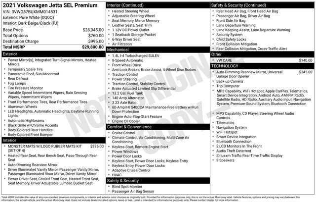 Certified 2021 Volkswagen Jetta SEL Premium FWD image 20