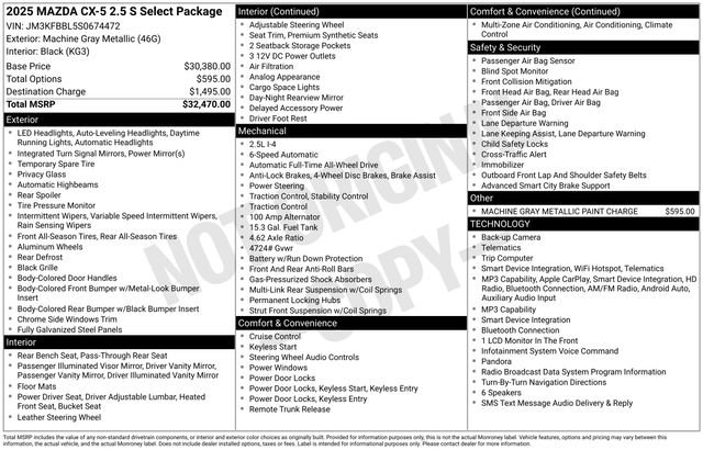 Used 2025 MAZDA CX-5 AWD 2.5 S w/ Select Package image 3