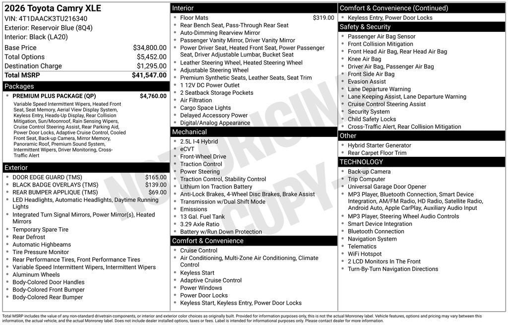 Used 2026 Toyota Camry XLE w/ Premium Plus Package FWD image 2