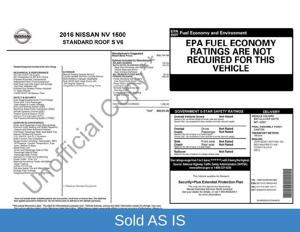Used 2016 Nissan NV 1500 S w/ Power Package RWD image 25