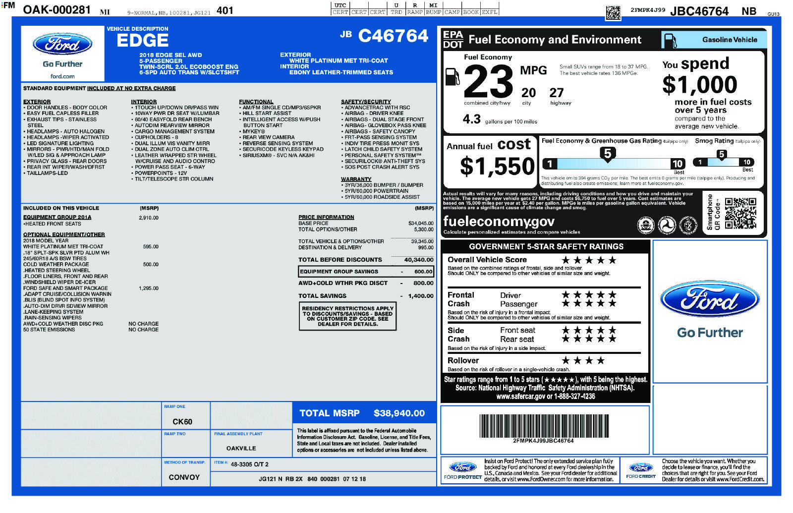 Used 2018 Ford Edge SEL w/ Equipment Group 201A AWD/4WD image 5