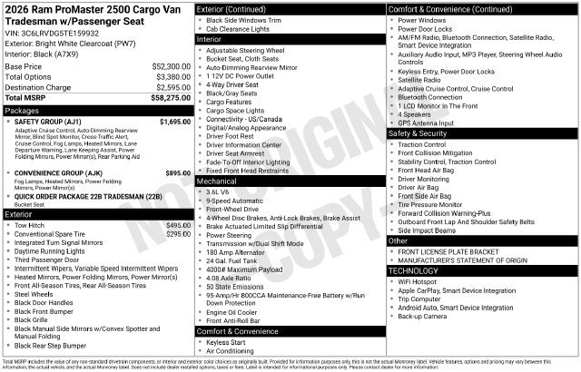 New 2026 RAM ProMaster 2500 w/ Safety Group FWD image 27