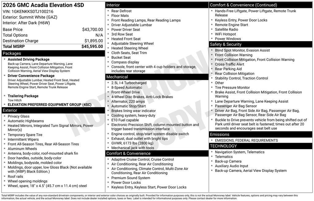 New 2026 GMC Acadia Elevation image 4