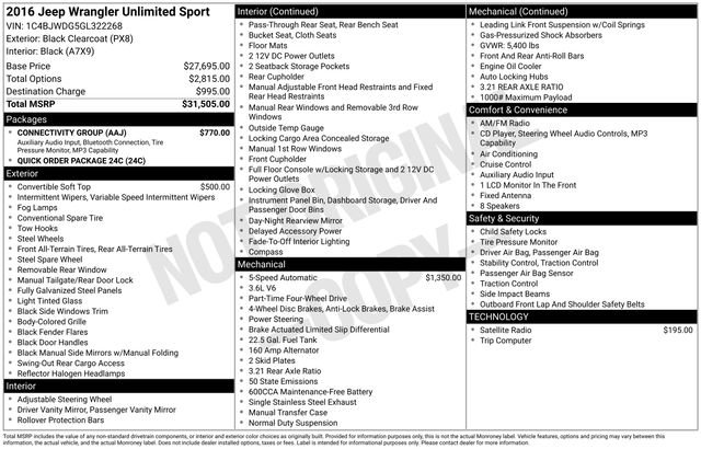 Used 2016 Jeep Wrangler Unlimited Sport w/ Connectivity Group AWD/4WD image 25