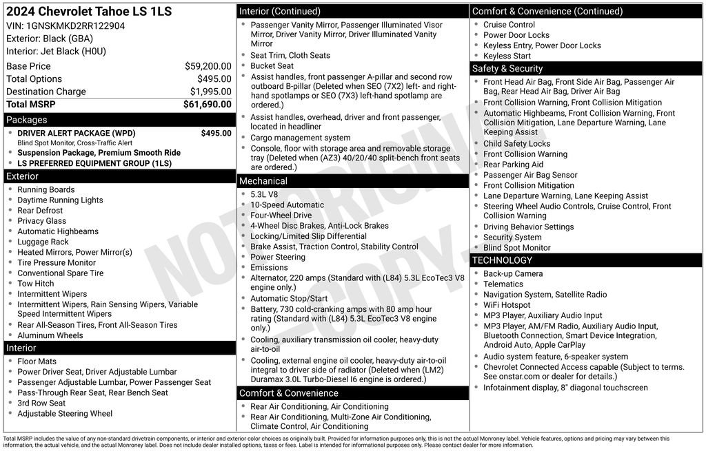 Certified 2024 Chevrolet Tahoe LS w/ Driver Alert Package AWD/4WD image 68