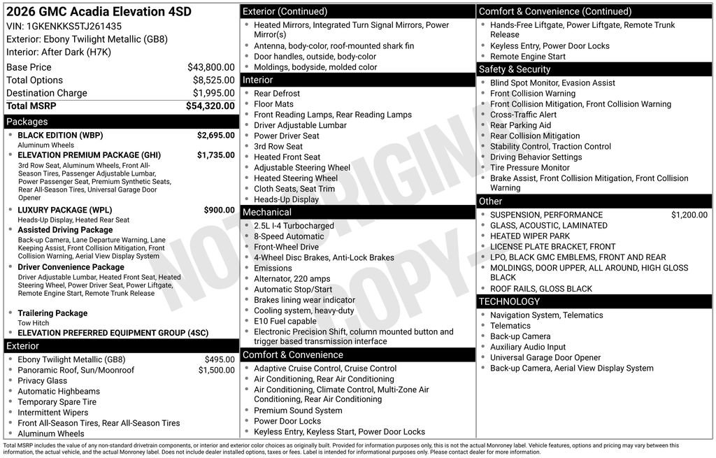 New 2026 GMC Acadia Elevation w/ Black Edition FWD image 6