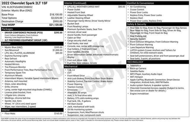 Certified 2022 Chevrolet Spark LT w/ Driver Confidence Package FWD image 6