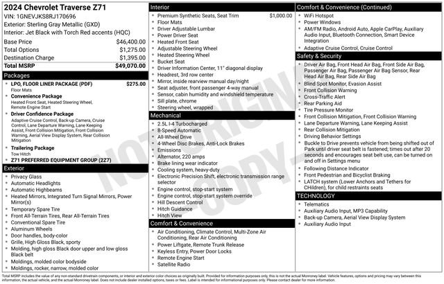 Used 2024 Chevrolet Traverse Z71 w/ LPO, Floor Liner Package image 44