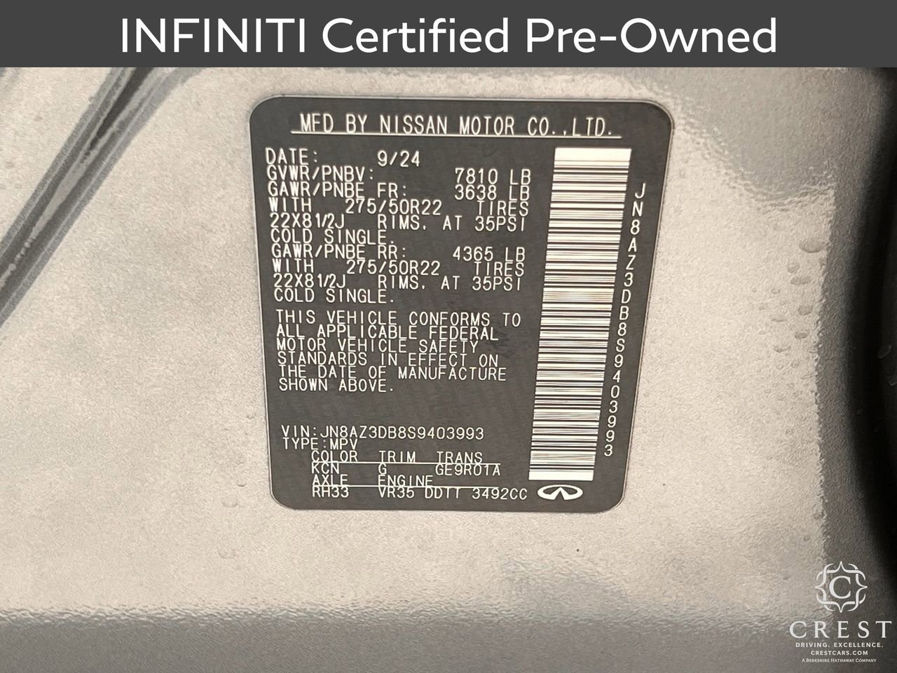 Certified 2025 INFINITI QX80 Sensory image 34