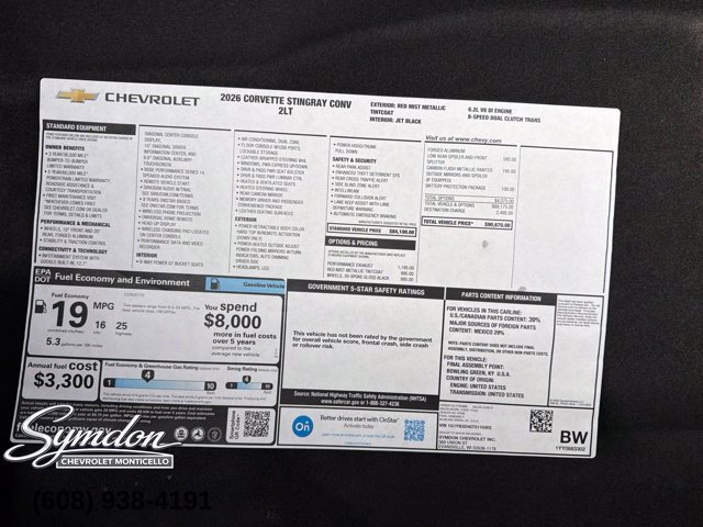 Used 2026 Chevrolet Corvette Stingray Preferred Conv w/ Battery Protection Package RWD image 19