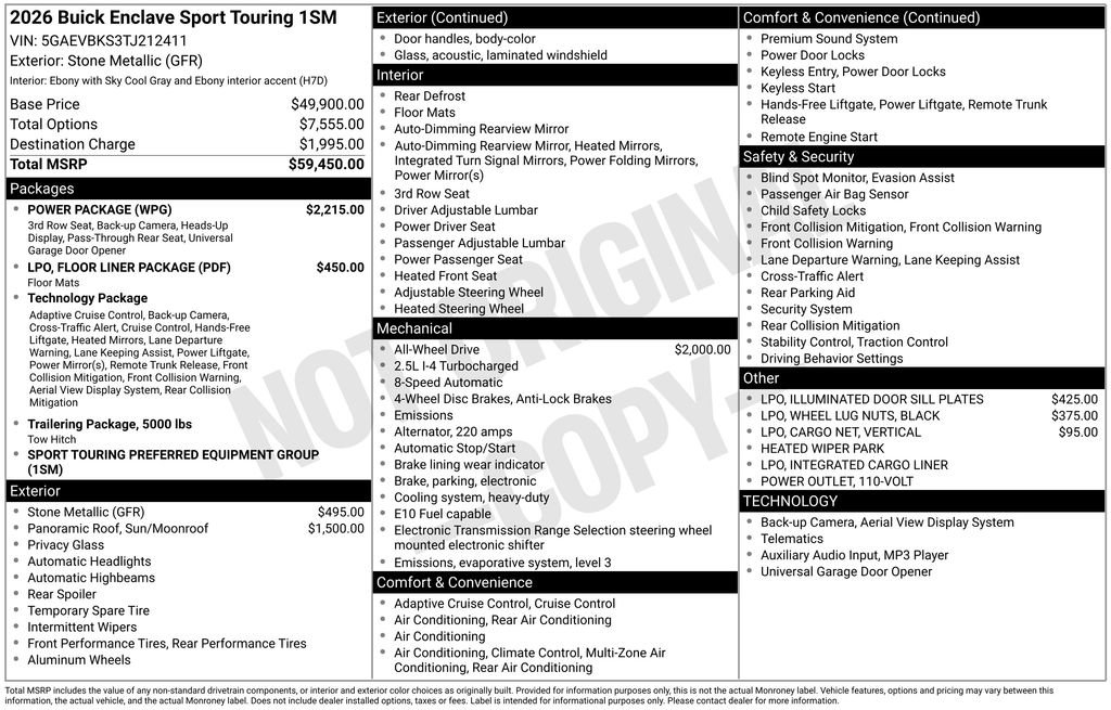 New 2026 Buick Enclave Sport Touring w/ Power Package AWD/4WD image 50