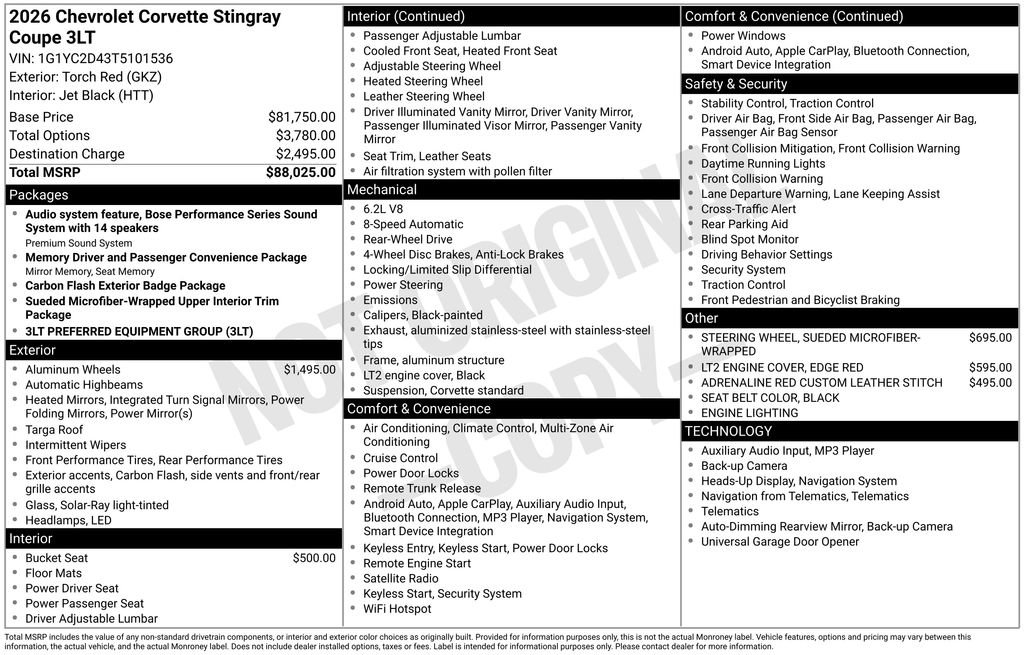 New 2026 Chevrolet Corvette Stingray Premium Cpe w/ 3LT image 41