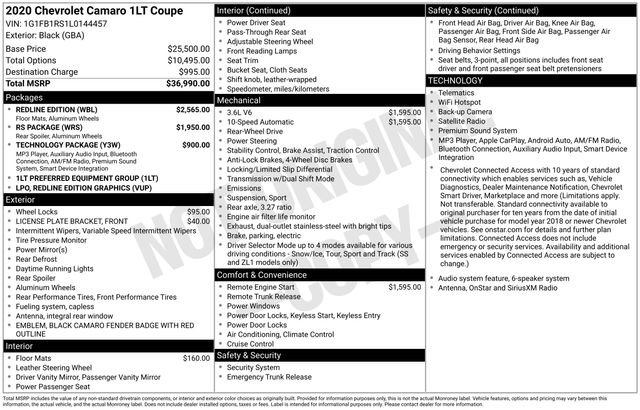 Used 2020 Chevrolet Camaro LT w/ Redline Edition RWD image 16