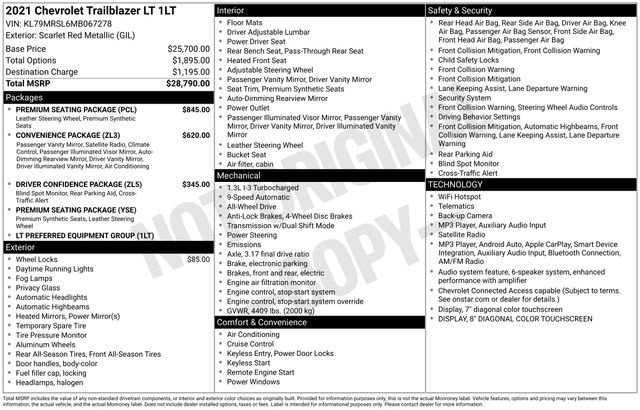 Certified 2021 Chevrolet TrailBlazer LT w/ Premium Seating Package AWD/4WD image 23