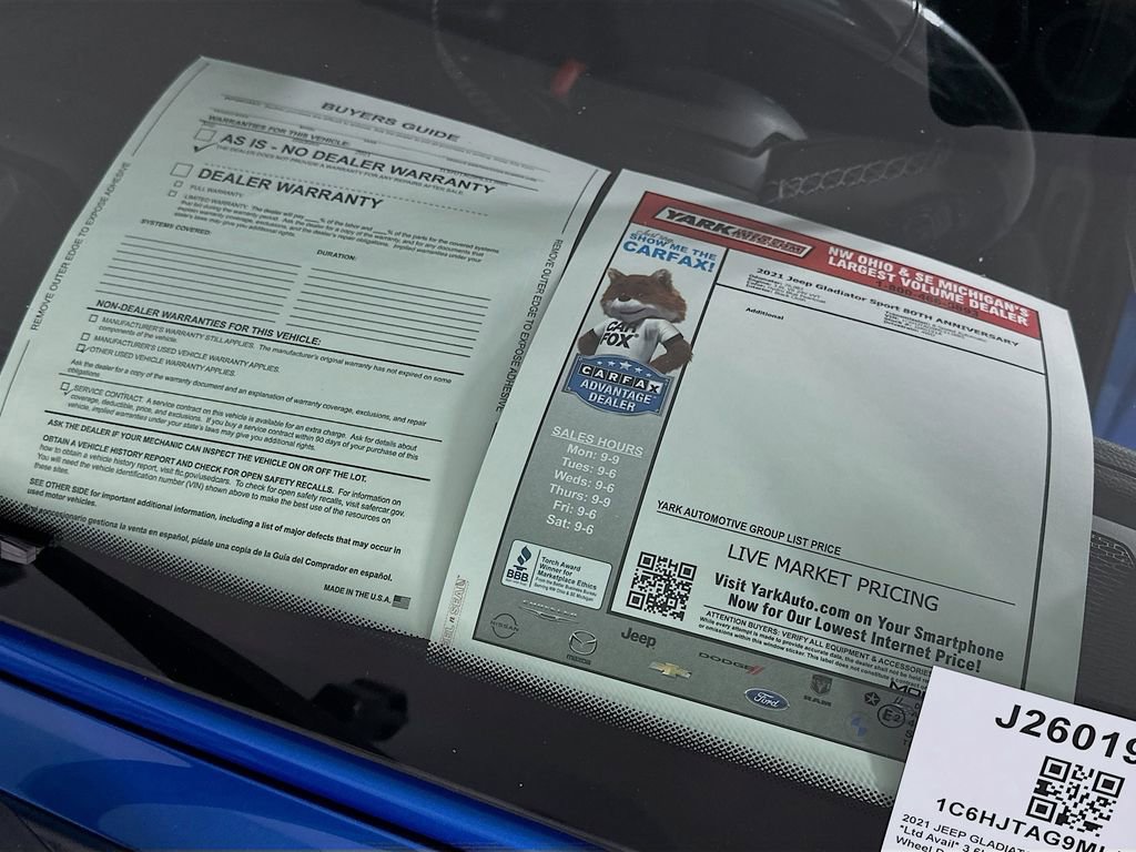 Certified 2021 Jeep Gladiator Sport w/ Quick Order Package 24Q 80Th image 14