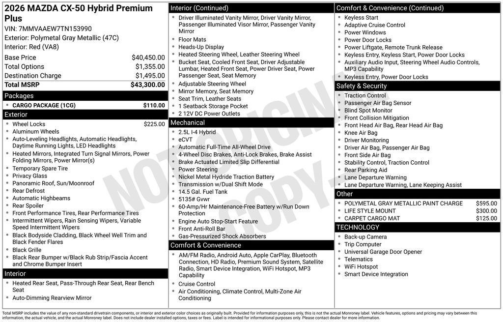 New 2026 MAZDA CX-50 2.5 Hybrid w/ Cargo Package AWD/4WD image 7