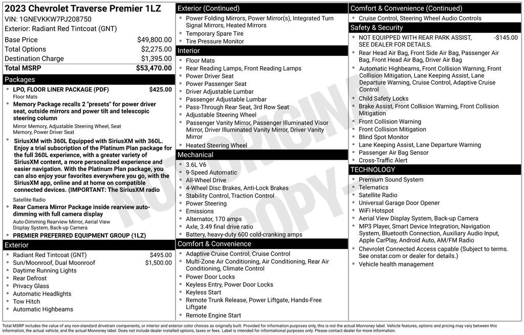 Used 2023 Chevrolet Traverse Premier w/ LPO, Floor Liner Package AWD/4WD image 48