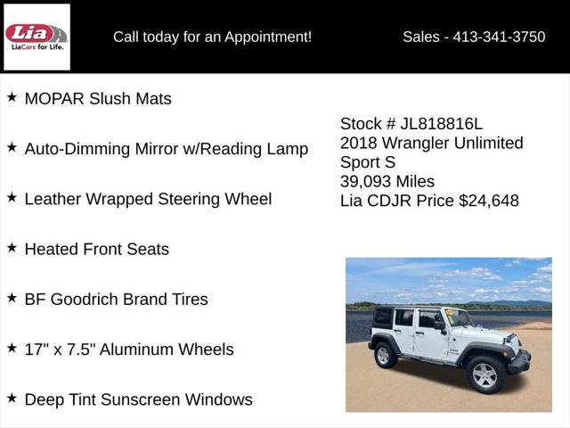 Certified 2018 Jeep Wrangler Unlimited Sport S AWD/4WD image 26