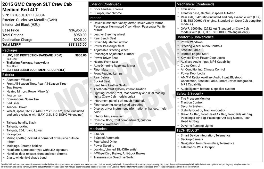 Used 2015 GMC Canyon SLT w/ LPO, Bed Protection Package AWD/4WD image 34